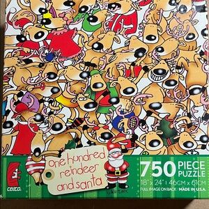 🧩 750 piece New, Factory Sealed Ceaco “One Hundred Reindeer and a Santa” Puzzle